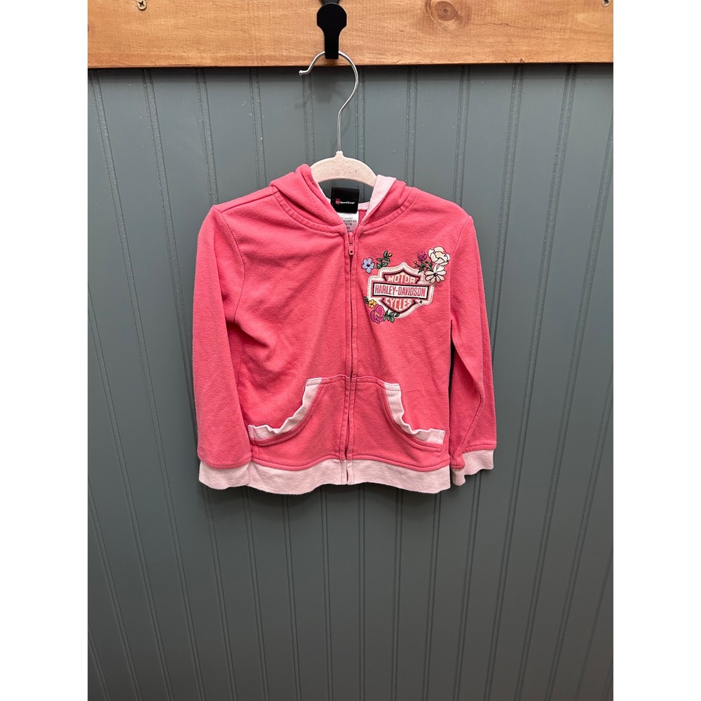 Harley-Davidson Girls Pink Floral Logo Full Zip Hoodie Sweatshirt 2T 6521739